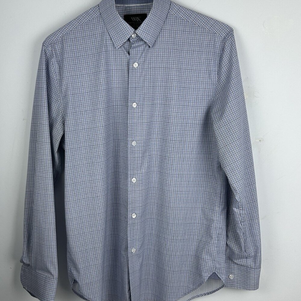 WRK Work Rest Karma 4-Way Stretch Dress Shirt Mens 15.5 Blue Plaid Preppy NYC